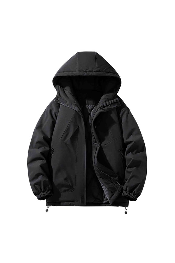 Mens Quilted Coat Zip-Up Puffer Lined Fashion Causal Solid Color Hooded Windcheater Fall Winter Long Sleeve Lounge Jacket Tops