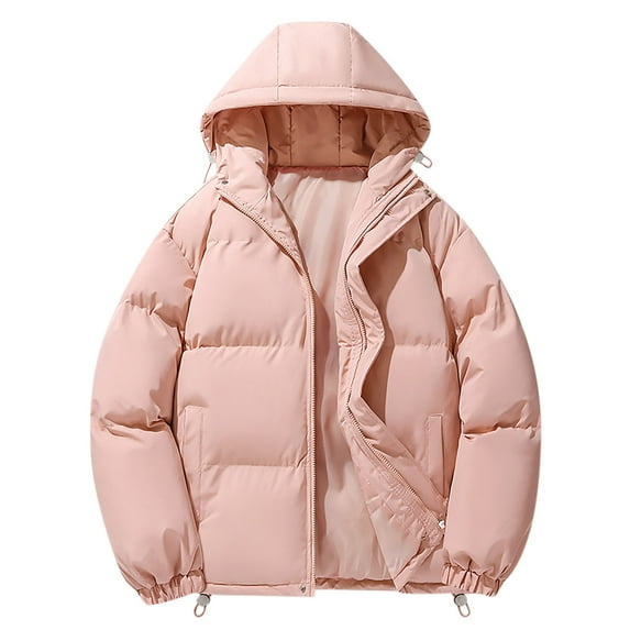 MELDVDIB Mens Quilted Coat Zip-Up Puffer Thickened Solid Color Hooded Jacket Winter Long Sleeve Lounge Outwear Tops with Pocket