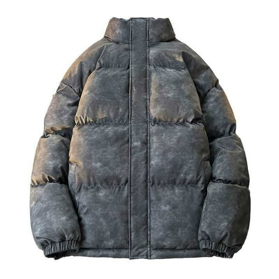 MELDVDIB Mens Quilted Puffer Coat Zip-Up Thickened Stand Collar Jacket Winter Long Sleeve Outwear Tops with Pockets