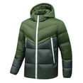 thumbnail image 1 of MELDVDIB Mens Quilted Puffer Jacket Color Block Thickened Winter Long Sleeve Hooded Coats Warm Padded Outwear Tops with Pocket, 1 of 3