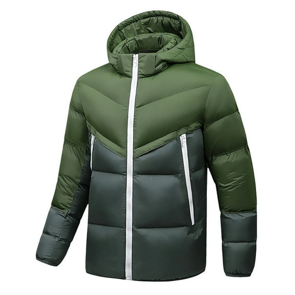 MELDVDIB Mens Quilted Puffer Jacket Color Block Thickened Winter Long Sleeve Hooded Coats Warm Padded Outwear Tops with Pocket