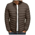 thumbnail image 1 of MELDVDIB Mens Quilted Puffer Jacket Winter Long Sleeve Solid Color Stand Collar Coat Zip-Up Light Weight Outwear Tops with Zipper Pocket, 1 of 5