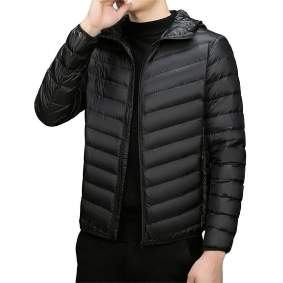 MELDVDIB Mens Quilted Puffer Jacket Zip-Up Light Weight Fall Winter Long Sleeve Hooded Coat Warm Padded Breathable Outwear Tops with Pockets