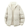 thumbnail image 1 of MELDVDIB Mens Quilted Puffer Jacket Zip-Up Thickened Winter Long Sleeve Fleece Lined Coat Solid Color Stand Collar Outwear Tops with Pocket, 1 of 8