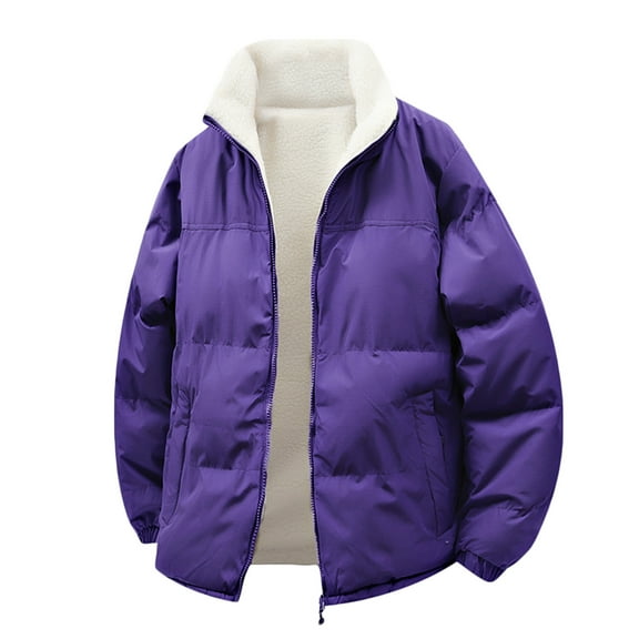 MELDVDIB Mens Quilted Puffer Jacket Zip-Up Thickened Winter Long Sleeve Fleece Lined Coat Solid Color Stand Collar Outwear Tops with Pocket