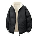 thumbnail image 1 of MELDVDIB Mens Quilted Puffer Jacket Zip-Up Thickened Winter Long Sleeve Fleece Lined Coat Solid Color Stand Collar Outwear Tops with Pocket, 1 of 7