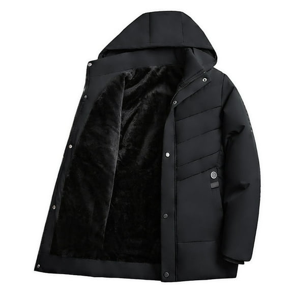 MELDVDIB Mens Quilted Puffer Jacket Zip-Up Winter Long Sleeve Hooded Coat Warm Padded Fleece Lined Oversized Outwear Tops with Pockets