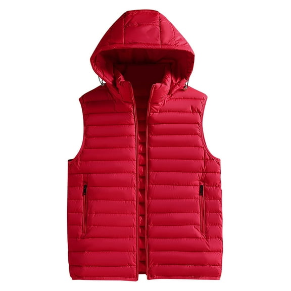MELDVDIB Mens Quilted Puffer Vest Coat Fall Winter Solid Color Hooded Jacket Zip-Up Warm Padded Light Weight Outwear Tops with Pocket