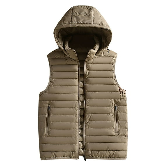 MELDVDIB Mens Quilted Puffer Vest Coat Fall Winter Solid Color Hooded Jacket Zip-Up Warm Padded Light Weight Outwear Tops with Pocket