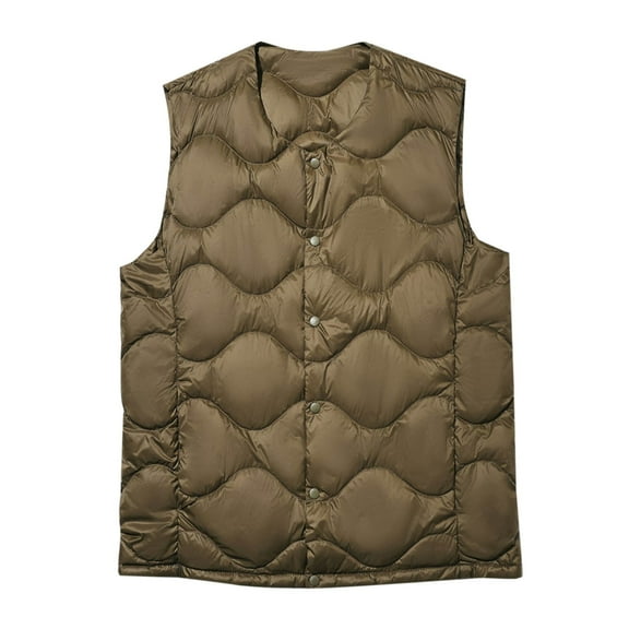 MELDVDIB Mens Quilted Puffer Vest Coat Fall Winter Solid Color Jacket Button-Up Warm Padded Light Weight Outwear Tops with Pocket