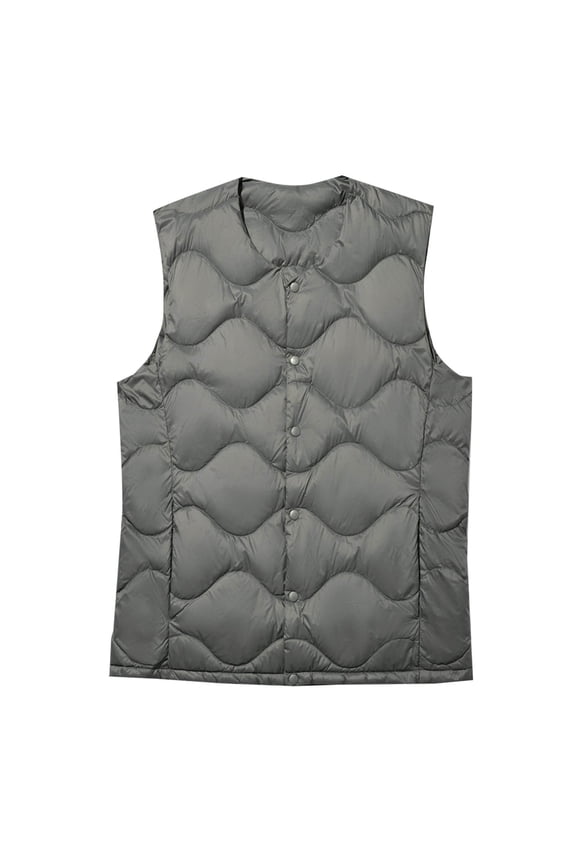 Mens Quilted Puffer Vest Coat Fall Winter Solid Color Jacket Button-Up Warm Padded Light Weight Outwear Tops with Pocket