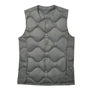 MELDVDIB Mens Quilted Puffer Vest Coat Fall Winter Solid Color Jacket Button-Up Warm Padded Light Weight Outwear Tops with Pocket