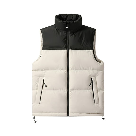 MELDVDIB Mens Quilted Puffer Vest Coat Thickened Zip-Up Color Block Fall Winter Stand Collar Jacket Warm Padded Outwear Tops with Pockets