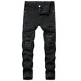 thumbnail image 1 of MELDVDIB Mens Ripped Jeans Pant Baggy Button Elastic Waisted Straight Leg Pants Fashion Casual Solid Color Lounge Trousers with Pockets Black S, 1 of 9