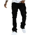 thumbnail image 1 of MELDVDIB Mens Ripped Jeans Pant Baggy Button Elastic Waisted Wide Leg Pants Fashion Casual Solid Color Lounge Trousers with Pockets Black S, 1 of 8