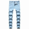 thumbnail image 1 of MELDVDIB Mens Ripped Jeans Pant Baggy Zipper Button Elastic Waisted Straight Leg Pants Fashion Casual Solid Color Lounge Trousers with Pockets Light Blue L, 1 of 9