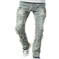 thumbnail image 1 of MELDVDIB Mens Ripped Jeans Pant Slim Fit Button Elastic Waisted Straight Leg Pants Fashion Casual Solid Color Lounge Trousers with Pockets Light Blue XS, 1 of 9