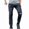 thumbnail image 1 of MELDVDIB Mens Ripped Jeans Pant Slim Fit Button Elastic Waisted Straight Leg Pants Fashion Casual Solid Color Lounge Trousers with Pockets Black M, 1 of 9