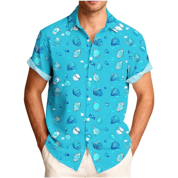 MELDVDIB Mens Summer Vacation Shirts Button-Up Turn-Down Collar Short Sleeve Tops Fashion Casual Tropical Floral Printed Beach Shirts