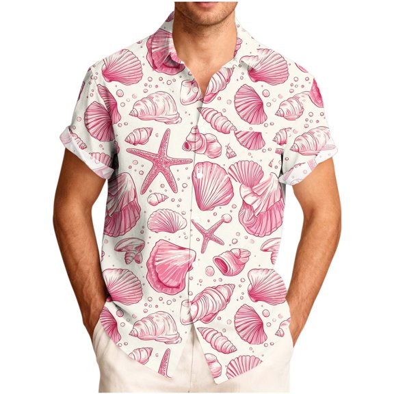 MELDVDIB Mens Summer Vacation Shirts Button-Up Turn-Down Collar Short Sleeve Tops Fashion Casual Tropical Floral Printed Beach Shirts