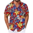 thumbnail image 1 of MELDVDIB Mens Summer Vacation Shirts Button-Up Turn-Down Collar Short Sleeve Tops Tropical Printed Loose Holiday Beach Shirts with Pocket, 1 of 4