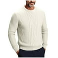 thumbnail image 1 of MELDVDIB Mens Sweater Knit Fall Winter Solid Color Long Sleeve Slim Fit Pullover Tops Fashion Casual Stretch Comfy Crewneck Lounge Outfit White 2XL, 1 of 7
