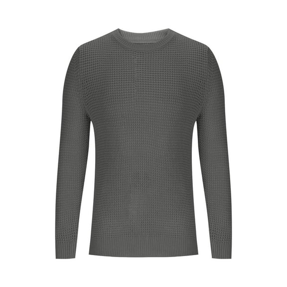 MELDVDIB Mens Sweater Knit Fashion Casual Solid Color Loose Pullover Tops Fall Winter Long Sleeve Stretch Comfy Crewneck Outfits Dark Gray 3XL