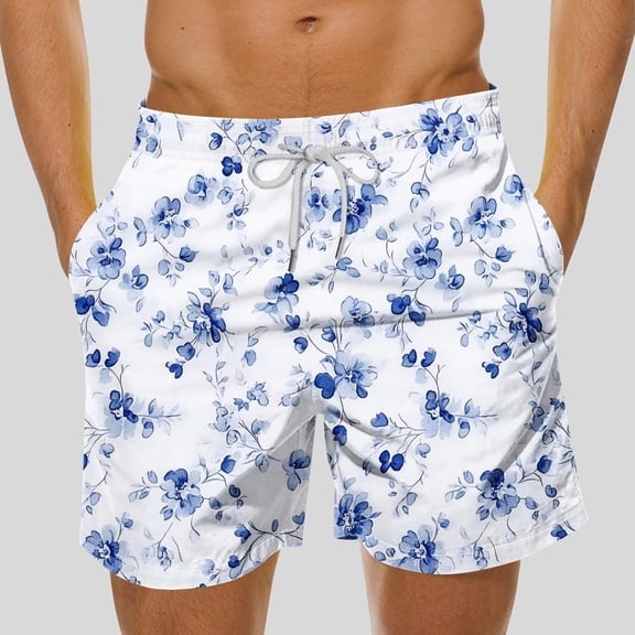 MELDVDIB Mens Swim Trunks Floral Printed Quick Dry Beach Shorts Fashion Casual Loose Drawstring Waisted Beach Swimsuits