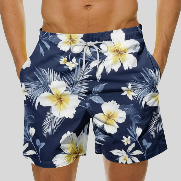 MELDVDIB Mens Swim Trunks Floral Printed Quick Dry Beach Shorts Fashion Casual Loose Drawstring Waisted Beach Swimsuits