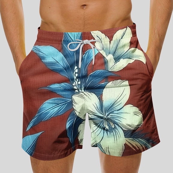 MELDVDIB Mens Swim Trunks Floral Printed Quick Dry Beach Shorts Fashion Casual Loose Drawstring Waisted Beach Swimsuits
