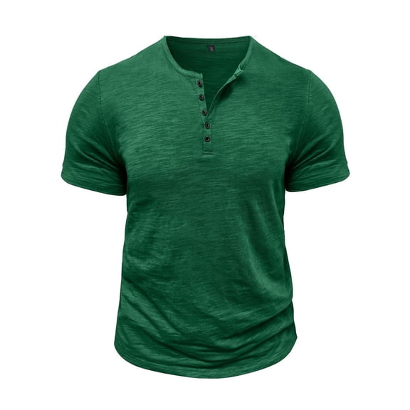 MELDVDIB Mens T-Shirt Button-Up Crew Neck Fashion Casual Solid Color Short Sleeve Shirts Loose Summer Tops Stretch Comfy Tees