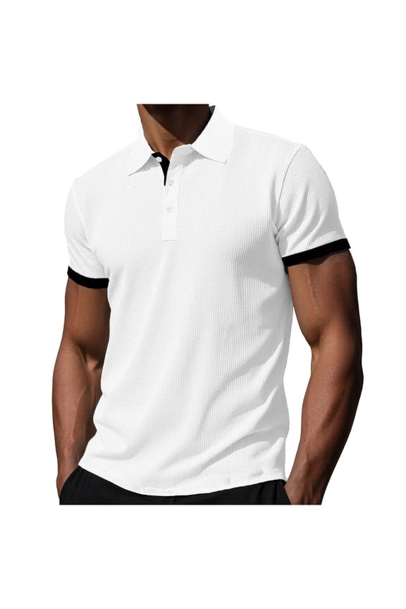 Mens T-Shirt Button-Up Turn Down Collar Short Sleeve Shirts Basic Summer Tops Textured Comfy Touch Casual Tees