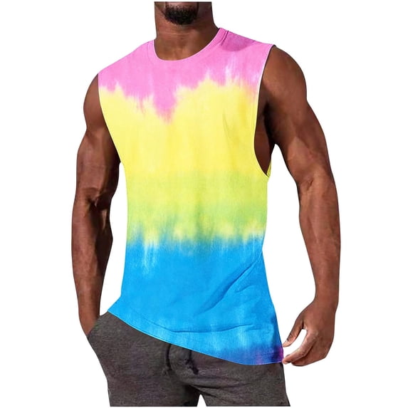 MELDVDIB Mens Tank Tops Tie-Dye Crew Neck Loose Sleeveless T-Shirt Breathable Summer Beach Vacation Stylish Pullover Tees