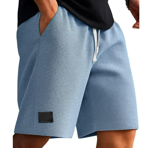 MELDVDIB Mens Textured Knit Shorts Classic Elastic Drawstring Waist Daily Wear Light Weight Solid Color Summer Wear with Pockets
