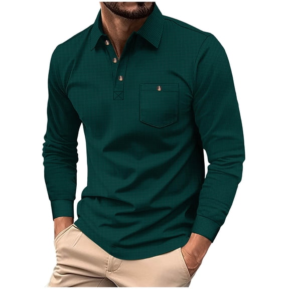 MELDVDIB Mens Textured Knit T-Shirts Half-Button Lapel Solid Color Basic Loose Long Sleeve Shirts Spring Fall Fashion Casual Pullover Tops Tees with Pocket