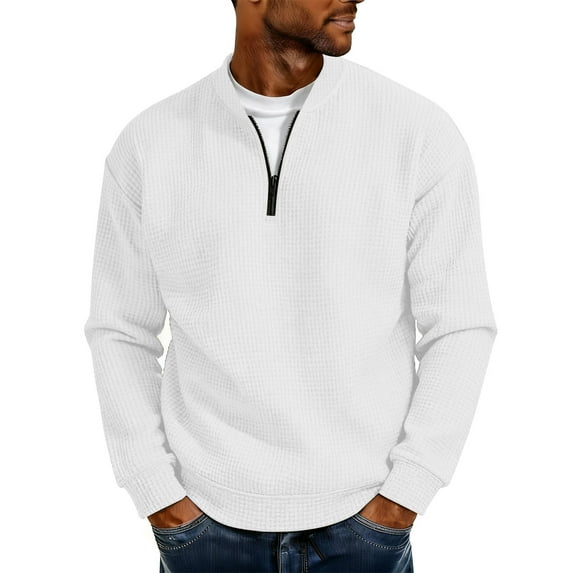 MELDVDIB Mens Textured Knit T-Shirts Half-Zip Solid Color Drop Shoulder Oversized Long Sleeve Shirts Spring Fall Fashion Casual Light Weight Pullover Tops