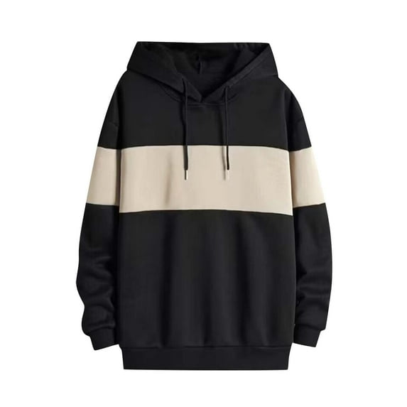 MELDVDIB Mens Thin Hoodies Fashion Casual Color Block Oversized Hooded Sweatshirts Fall Winter Long Sleeve Pullover Tops Beige M