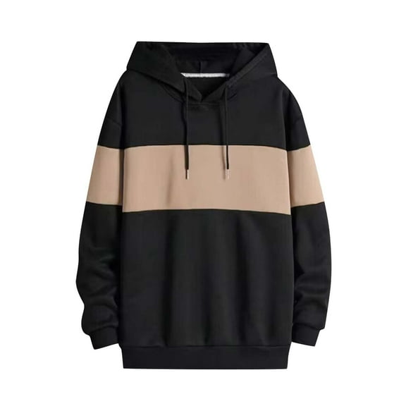 MELDVDIB Mens Thin Hoodies Fashion Casual Color Block Oversized Hooded Sweatshirts Fall Winter Long Sleeve Pullover Tops Khaki L