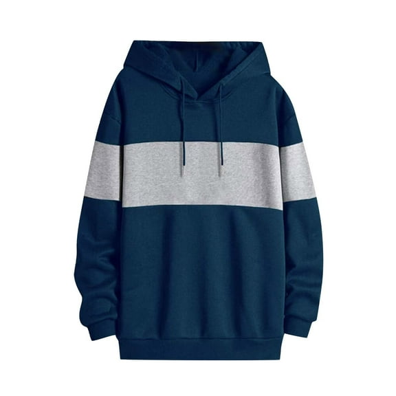 MELDVDIB Mens Thin Hoodies Fashion Casual Color Block Oversized Hooded Sweatshirts Fall Winter Long Sleeve Pullover Tops Navy L