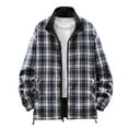 thumbnail image 1 of MELDVDIB Mens Zip-Up Plaid Jacket Fashion Causal Solid Color Stand Collar Coat Tops Fall Winter Long Sleeve Light Weight Outwear with Pockets Black L, 1 of 4