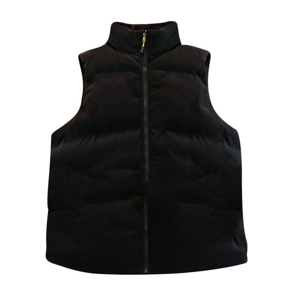 MELDVDIB Mens Zip-Up Puffer Vest Coats Corduroy Solid Color Sleeveless Stand Collar Jackets Thickened Warm Padded Outwear with Pockets