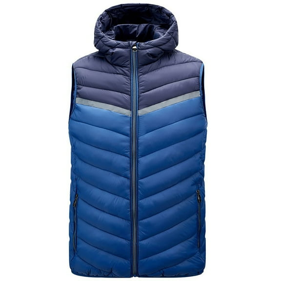 MELDVDIB Mens Zip-Up Puffer Vest Coats Thickened Color Block Sleeveless Hooded Jackets Warm Padded Outwear with Pockets