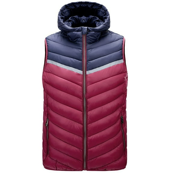 MELDVDIB Mens Zip-Up Puffer Vest Coats Thickened Color Block Sleeveless Hooded Jackets Warm Padded Outwear with Pockets