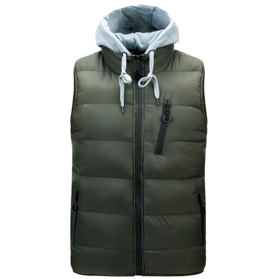MELDVDIB Mens Zip-Up Puffer Vest Coats Thickened Solid Color Sleeveless Hooded Jackets Fall Winter Warm Padded Outwear with Pockets