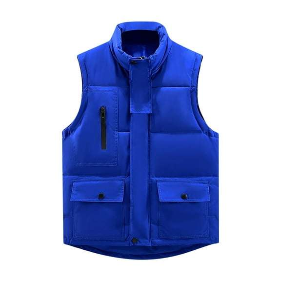 MELDVDIB Mens Zip-Up Quilt Puffer Vest Coats Solid Color Sleeveless Stand Collar Jackets Thickened Warm Padded Outwear with Pockets