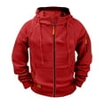 thumbnail image 1 of MELDVDIB Mens Zipper Cargo Hoodies Solid Color Sport Coat Outdoor Athletic Hooded Jacket Hiking Mountaineering Waterproof Long Sleeve Outfit Red S, 1 of 5