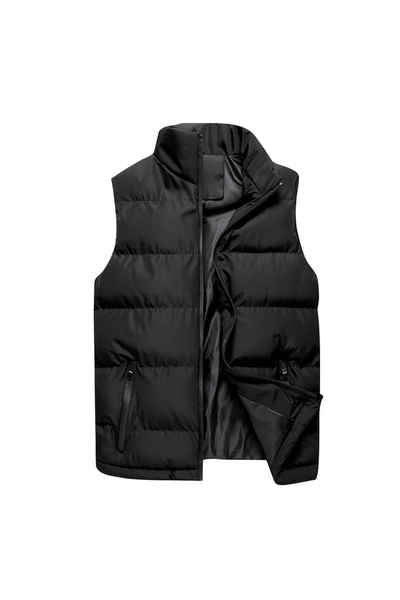 Mens Zipper Puffer Vest Coats Fall Winter Sleeveless Jackets Warm Padded Solid Color Light Weight Outwear with Pockets