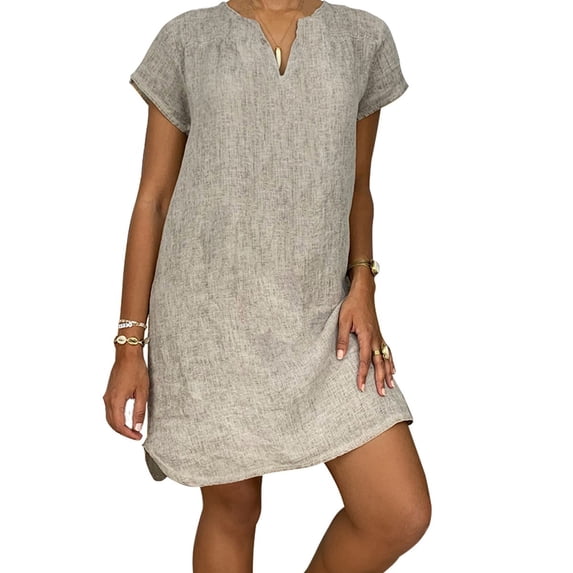 MELDVDIB Plus Size Women Summer Casual T-Shirt Dresses Loose Plain Tank V-Neckline Short Sleeve Straight Dress, Gift on Clearance