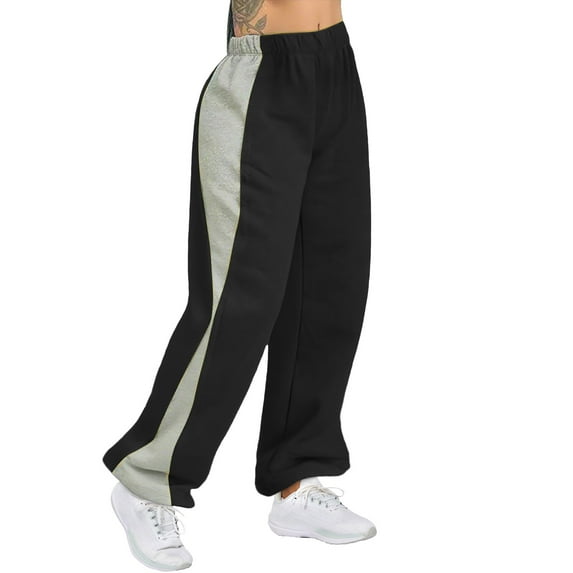 MELDVDIB Sweatpants Women Elastic Waisted Wide Leg Baggy Sweat Pants Fashion Casual Color Block Straight Tube Joggers Pants with Pocket Black L