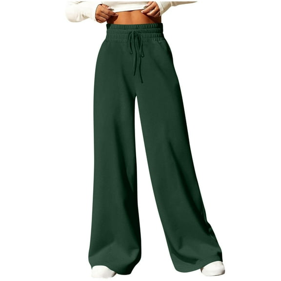 MELDVDIB Sweatpants Women High Waisted Wide Leg Baggy Sweat Pants Fashion Casual Solid Color Straight Tube Joggers Pants with Pocket Army Green 2XL
